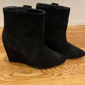 Rebecca Minkoff Black Suede Wedge Boots, Size 7